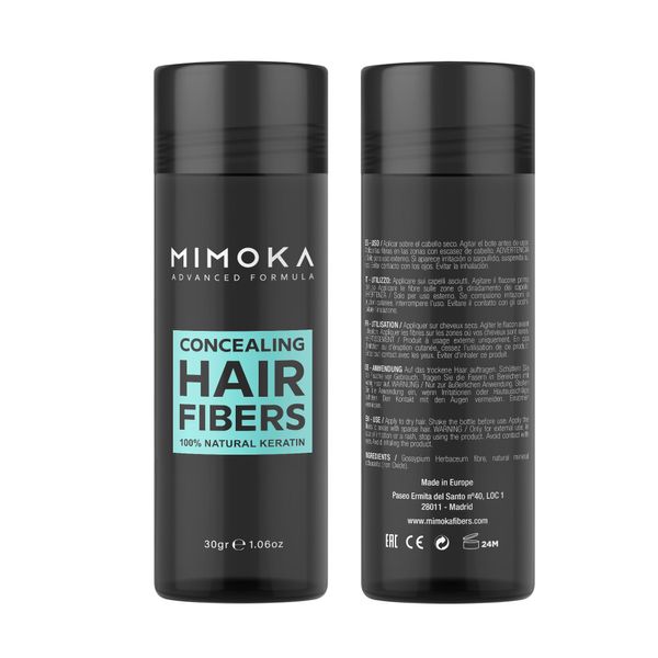 MIMOKA STREUHAAR – Kaschiert kahle Stellen sofort - 100% natürliche, nicht wahrnehmbare Mikrofasern - für Haar und Bart - in Pulverform für Herren- und Damenhaar - Schwarz - 30 gr.