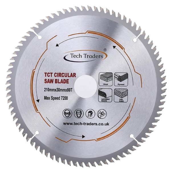 Tech Traders TCT Circular Wood Saw Blade 210mm x 30mm x 80T for Festool Bosch Makita Dewalt fits 216mm Saws