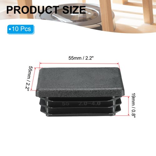 PATIKIL Square Plastic Hole Plugs 2.2inch, 10 Pack Tubing Insert End Cap for Square Metal Tubing Furniture Chair Leg Fence Post Pipe, Black