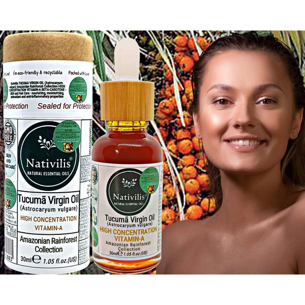 Nativilis TUCUMA OIL Amazonian Rainforest Collection HOHE KONZENTRATION VITAMIN-A BETA-KAROTIN - Haut- und Haarpflege - nährende, feuchtigkeitsspendende, antioxidative Eigenschaften – Copaiba