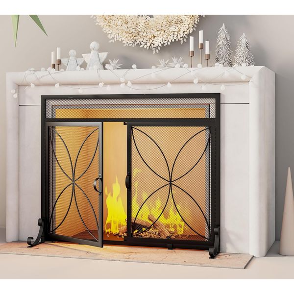 Fireplace Screen, Fire Beauty, w/ Magnetic Doors, Metal Furnace, For Home