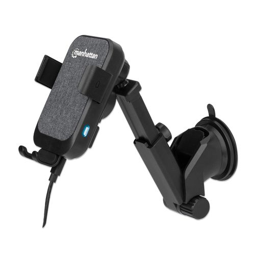 Manhattan Qi-Certified 10 W Wireless Car Charger Smartphone Mount with Touch Sensor Release, Air-Vent or Suction-Cup Mount Includes USB-C Power Cable