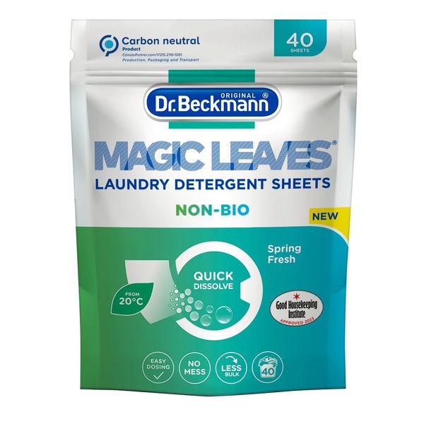 Dr. Beckmann MAGIC LEAVES Laundry Detergent Sheets NON-BIO | Convenient and pre-dosed laundry detergent sheets | Dissolvable climate neutral and easy to use | 40 sheets