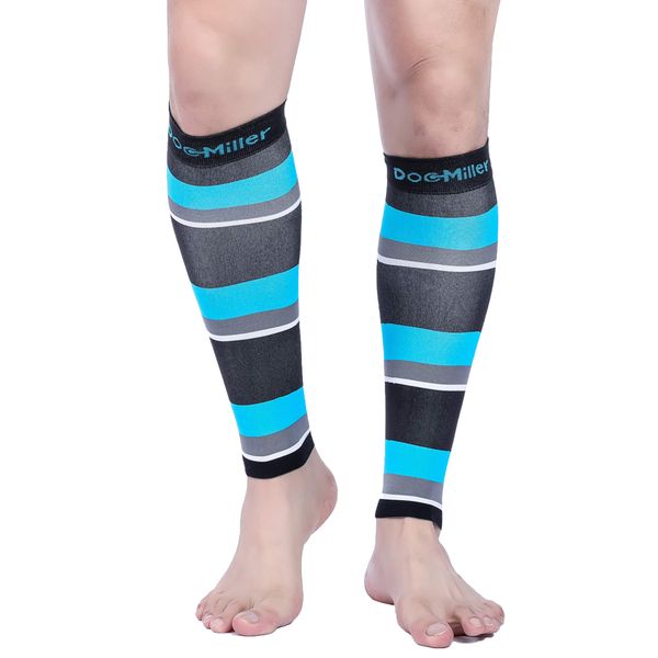 Doc Miller Calf Compression Sleeve Men and Women 20-30 mmHg, Shin Splint Compression Sleeve, Medical Grade Socks for Travel Recovery, Varicose Veins and Maternity 1 Pair Small Black Blue Grey White Calf Sleeve