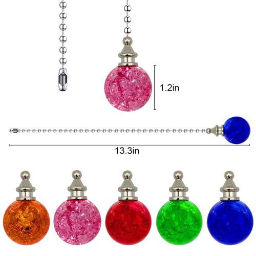 2 Pack Dotlite Crystal Ceiling Fan Pull Chain Accessories, Decorative Fan String Pulls Pendant Extension, 12 Inches Beaded Ball Fan Pull Chains Extender Ornament with Connector for Fan Lamp (Red)