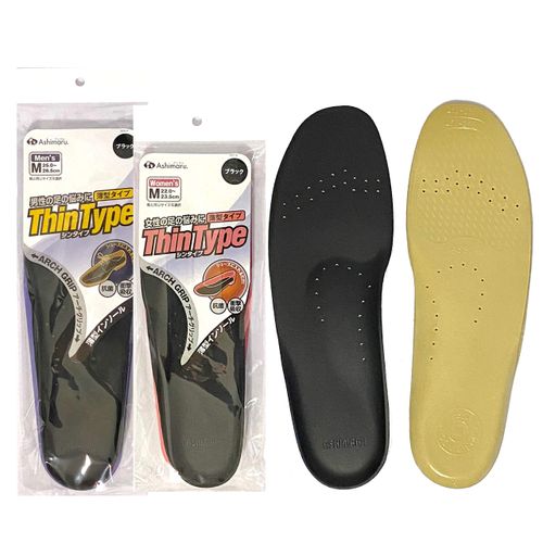 Asimaru Thin Insole, For Commuting to Work, Gentleman's Shoes, Women's Shoes, Fatigue, Heel Pain, Shock Absorption, Artificial Leather, Business Shoes, Business Footbed, black (black 19-3911tcx)