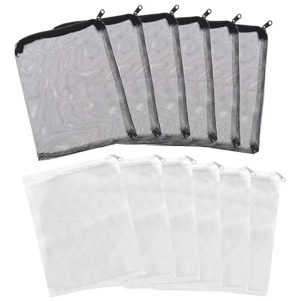 Filter Bag Aquarium Fish Tank Filter Net with Zipper Multi-Purpose Storage Net Reusable (6 White, 6 Black)