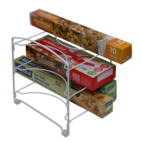 Amtido Kitchen Cupboard Wrap Storage Organiser - Holder for Cling Film - Food Wrap - White