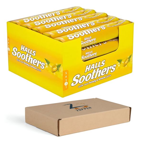 Halls Soothers Honey & Lemon Flavour 20pcs x 45g lozenges With Real Fruit Juice In A Liquid Centre for Little Moments of Refreshment