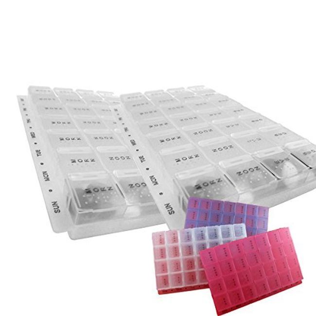 1-7-14-28 Day Pill Box Wallet Organiser Dispenser Planner Packaged Compartments - Pill Tablet Medicine Organiser Storage Holder Travel Box case (7 Days Pill Holder) by Pill Box,Transparent