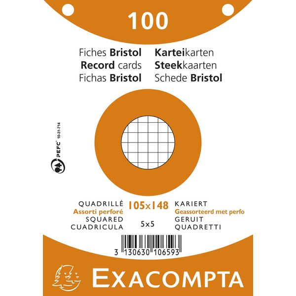 EXACOMPTA 10658E Karteikarten, DIN A5, kariert, farbig sortiert