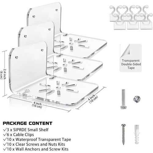 HM DONSON LLC Clear Acrylic Floating Wall Shelf for Security Cameras, Holder Set of 3