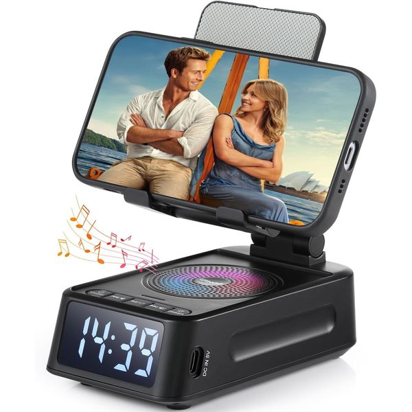 Cell Phone Stand with Bluetooth Speaker, Gradient LED Lights & LED Clock