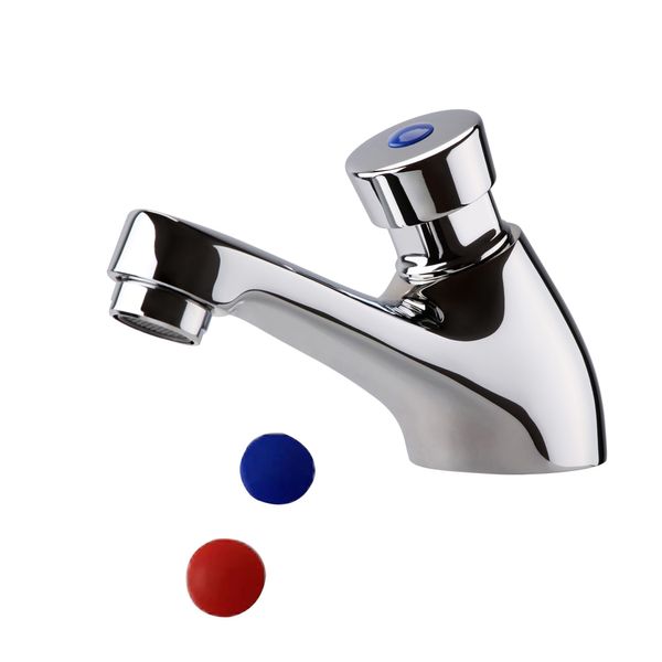 ENKI, Vision, BT4000, Chrome, Self-Closing Delay Action Bathroom Tap, Solid Brass Non-Concussive Taps for Bathroom Sink, Push Button Bathroom Basin Monobloc Pillar Tap, 1 Year Guarantee