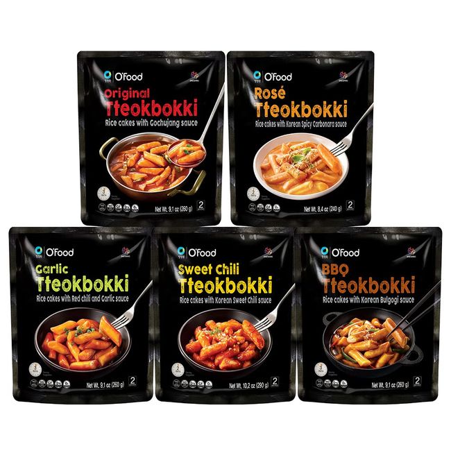 O'Food Tteokbokki Korean Rice Cakes Variety Pack, Authentic Instant Spicy Korean