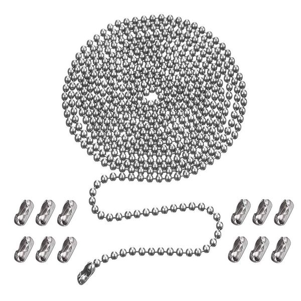 Ceiling Fan Pull Chain, 120" Rust Proof Copper 3mm Beaded Ball Light Pulls Extension Chains with 12 Connectors, Silver