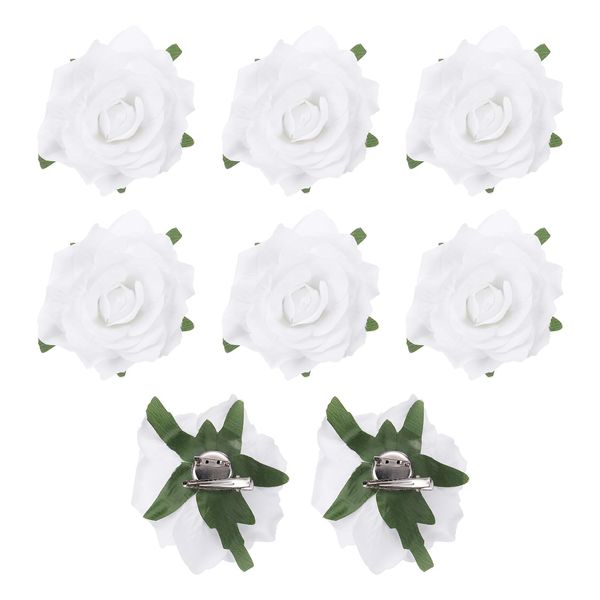 sourcing map 8 Pcs Rose Flower Hair Clips 4 Inch Flower Hair Pins Flower Brooch for Women Hair Accessories White