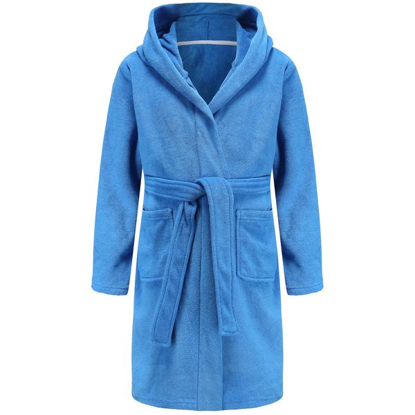 SWMSTUPF Boys Girls Bathrobe Soft Towel Hooded Robe 100% Turkish Cotton Bathrobe(Blue,9-10 Years)