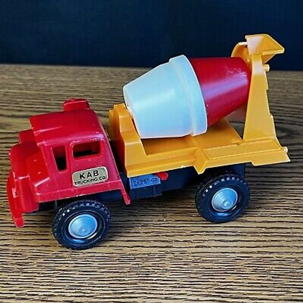 Vintage 1970s KAB Trucking Co 5" Plastic Cement Mixer Dump Lever Toy Truck Japan