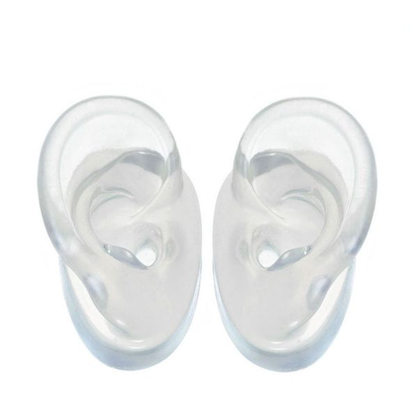 (One Pair) Soft Silicone Ear Model - Flexible Earmold Ear Displays for Acupuncture, Jewelry, Audio Music Recording, Education (Transparent)