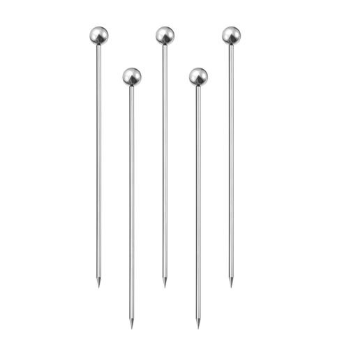 uxcell Stainless Steel Cocktail Picks, 5Pcs 4 Inch Metal Cocktail Toothpicks Martini Picks Long Reusable Round Bead Cocktail Skewers for Drinks Appetizer Fruits
