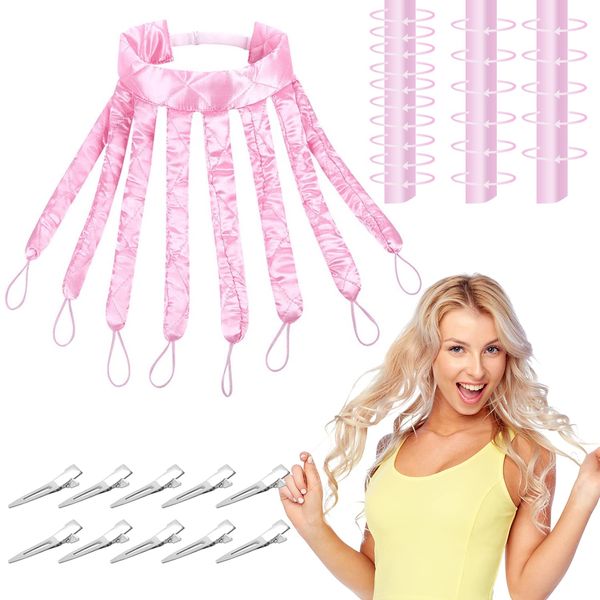 Lockenband Curling Heatless Curls Band Noheatcurls Weicher Schlaf Lockenwickler Haarwickler Lockenwickler Diy Haarstyling Tool Für Mittleres Bis Langes Haar Mit 10 Clips (Rosa)