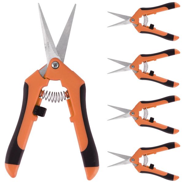 HAKZEON 4 PCS 6.5 Inch Bud Trimming Scissors, Professional Stainless Steel Gardening Pruning Shears, Gardening Hand Pruners for Easy Pruning Garden Tree Pot Plant Flowers, Orange