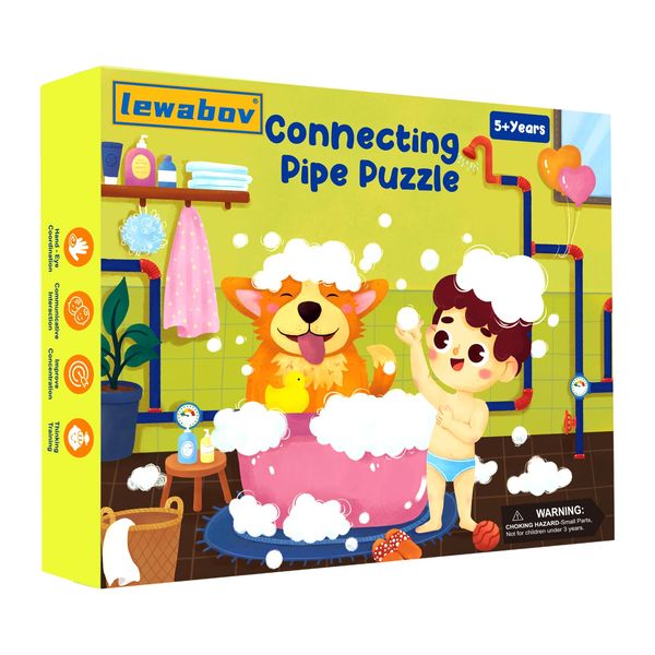 lewabov Connecting Pipe Board Game,with Game Cards（30PCS）,New Sequence Board Game,Mind Game,Strategy Board Games,nnovative Wooden Blocks Puzzle for Adults,Toddlers and Kids Ages 5+(2 Puzzles).