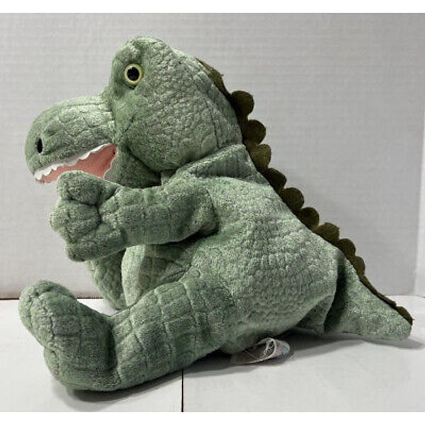 Vtg Animal Alley Plush Green Dinosaur Full Body Hand Puppet 2000 10” Toys R Us