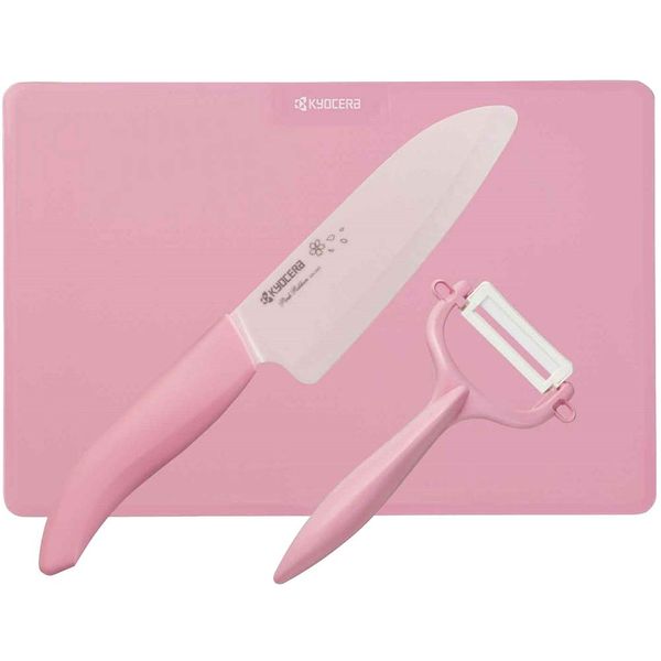 Kyocera GF-P300-IPKR Knife Peeler Cutting Board Fine Ceramic Santoku 5.5 inches (14 cm) Kitchen Set with Free Sharpening Ticket, Sakura 2020