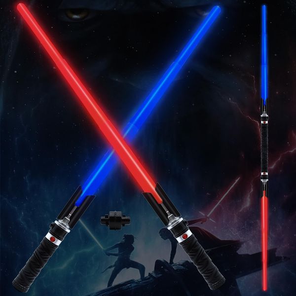 Light Up Sabers for Kids, 2-in-1 Dual Light Swords with FX Sound, Expandable Light Swords Set for Galaxy War Fighter Warriors, Halloween Dress Up Parties