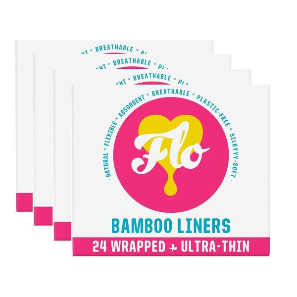 Flo Organic Bamboo Panty Liners, Wrapped Ultra-Thin, 4 Pack (4 x 24)