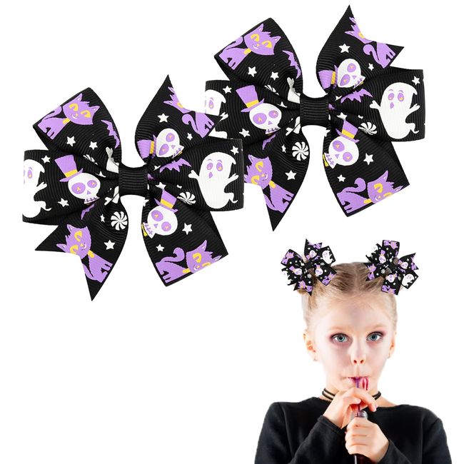 Halloween Bow Hair Pins Halloween Hair Bows Clip, 2pcs Cute Children Halloween Barrette Accessories for Girls, Baby Rose Halloween Headband Infant Hairband Bow Hair Clips(Black)