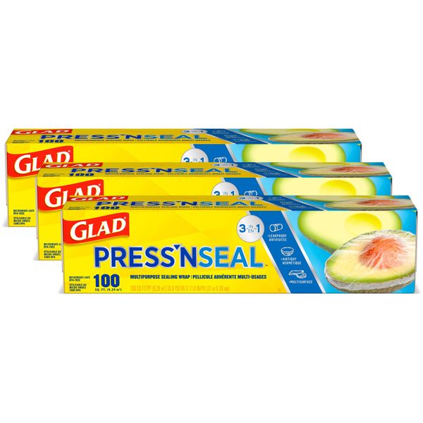 Glad Press'n Seal Plastic Food Wrap, 100 Square Foot Roll (Package May Vary)