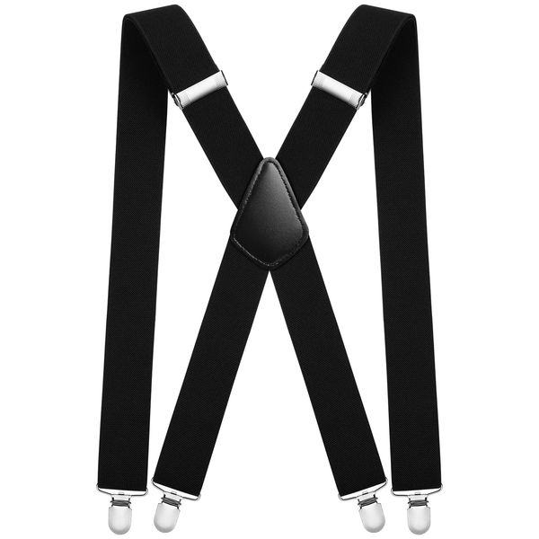 AOMIG Mens Braces, X Shape Mens Suspenders with 4 Strong Metal Clips, 3.5cm Wide Heavy Duty Suspenders, Adjustable Elastic Suspenders Trousers Braces for Men Women Business Valentine's Casual（Black）