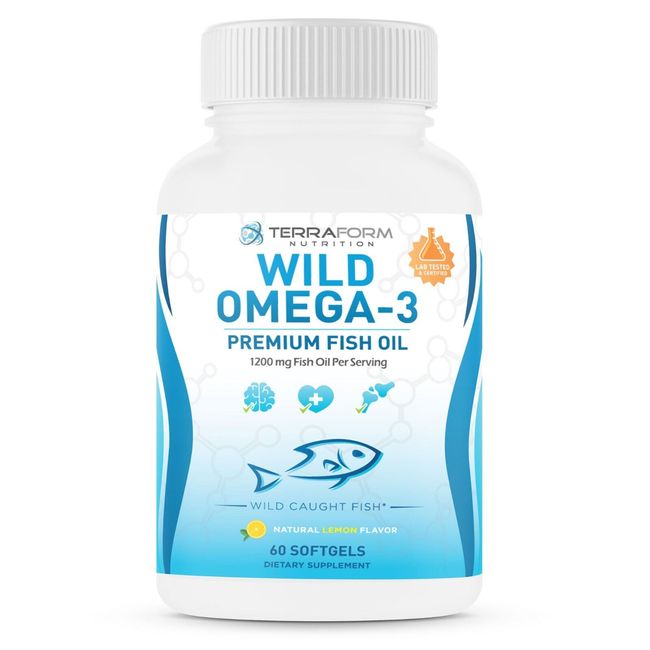 Wild Omega 3 Fish Oil Soft Gels - BURPLESS, Lemon Flavor, 1200mg/30 Servings