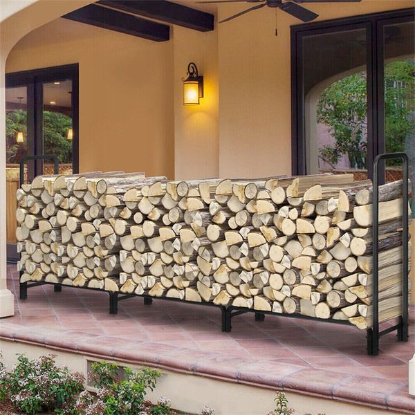 12ft Heavy Duty Outdoor Firewood Rack Fireplace Wood Log Holder Adjustable Steel