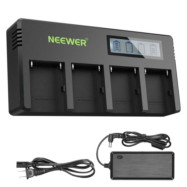 Neewer 4-Channel NP-F Battery Charger with LCD Screen & Power Adapter, Compatible with Sony NP-F550 F570 F750 F770 F930 F950 F960 F970 FM50 FM500H QM71 QM91 QM71D QM91D Camcorder Li-ion Batteries