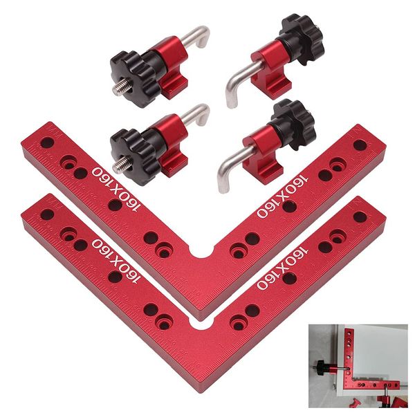 FTtool HRGJ48 Corner Clamp 90 Degree Aluminum DIY Tool 160x160 Wood Fixing Auxiliary Tool L Shape Right Angle Ruler 2PCS Red