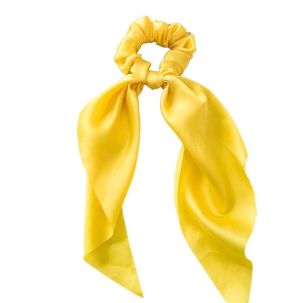 1Pc Yellow Women Girl Bow Satin Ribbon Ponytail Scarf Hair Tie Rope Scrunchies Elastic Band Hair Scrunchies Bands Elastics and Ties Clips and Barrettes