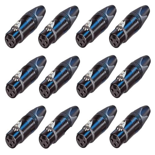 (12 Pack) NEUTRIK NC3FXX-B 3-Pin XLR Female Cable Mt Connector Black w/Gold Pins