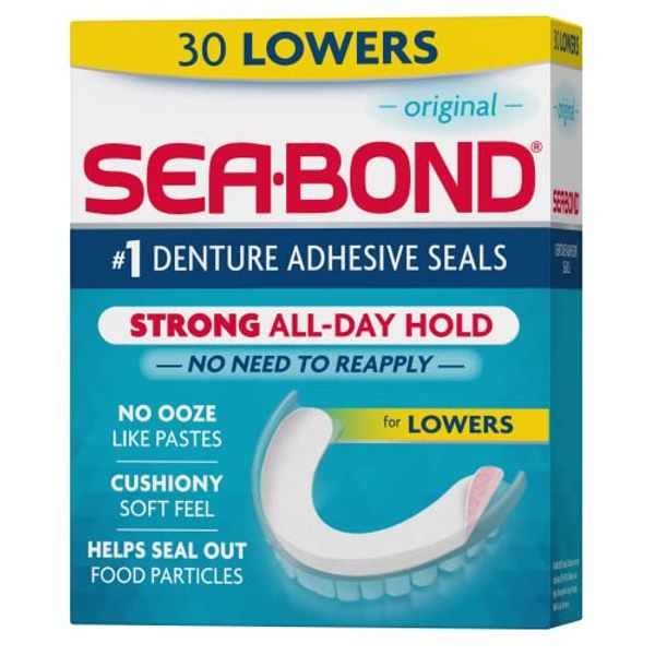 Sea Bond Secure Denture Adhesive Seals, Original Lowers, Zinc-Free, All-Day-Hold, Mess-Free, 30 Count (Pack of 1)