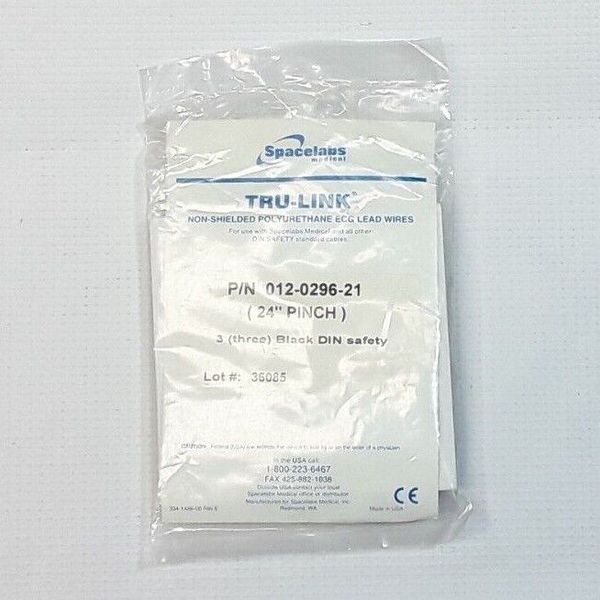 TRU-LINK - 012-0296-21 - 3 BLK DIN - ECG Lead Wire (24" PINCH) - LOT OF 2 - NEW