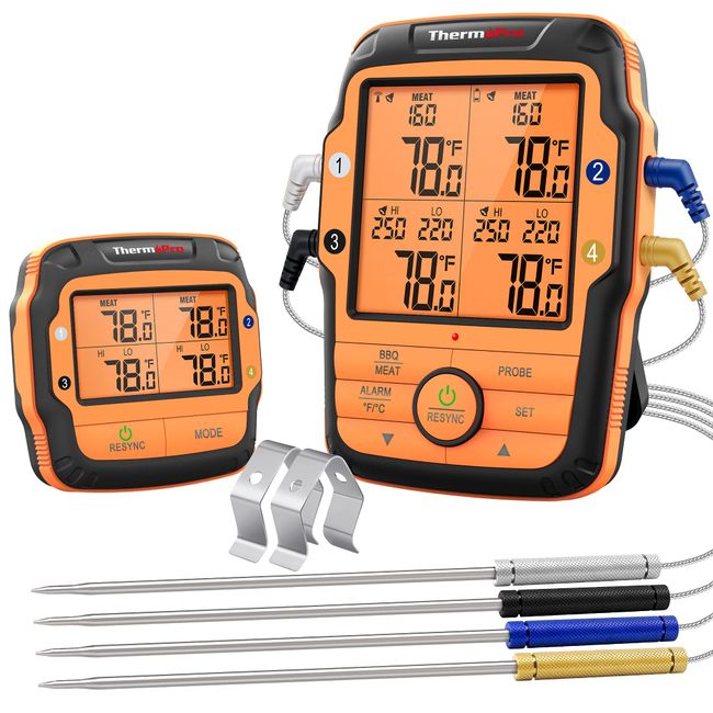 ThermoPro TP27 500FT Long Range Wireless Meat Thermometer for Grilling and Smoking with 4 Probes Smoker BBQ Grill Kitchen Food Cooking Digital Thermometer for Meat