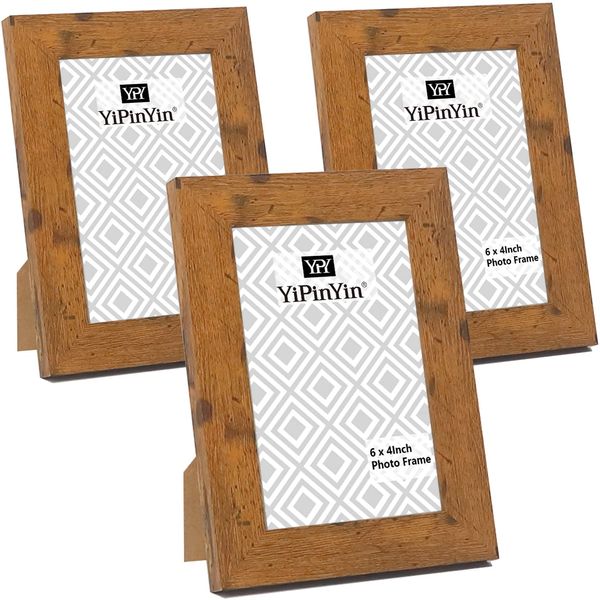 6x4 Inch Rustic Wood Photo Frame set of 3, 4x6 Inch Picture frames 3 Pack With Glass Front for Tabletop or Wall Display