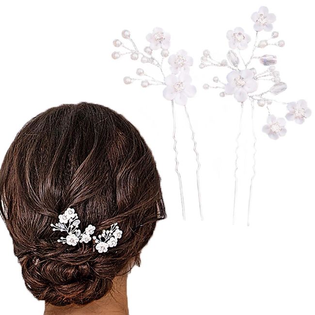 Flayem Hochzeit Haarnadeln Brautschmuck Blume Silber Strass Braut Perle Haarnadel Haarschmuck für Damen und Mädchen (2 Stück) (Silber)