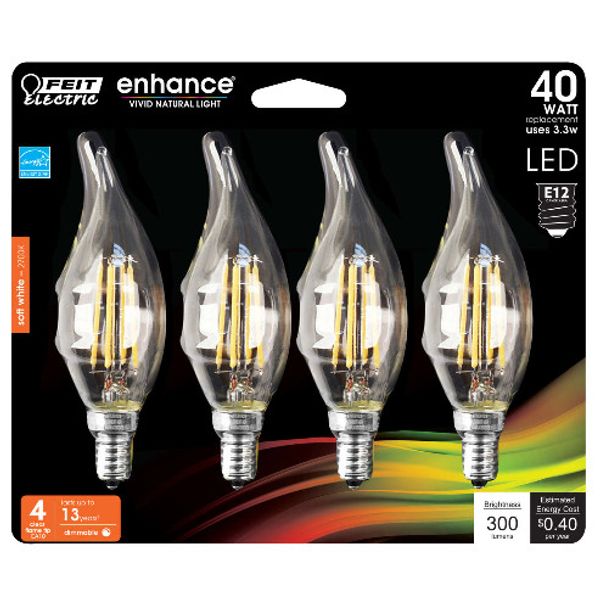 Flame Tip Candelabra LED Bulb Soft White 40 Watt Equivalence 4 pk