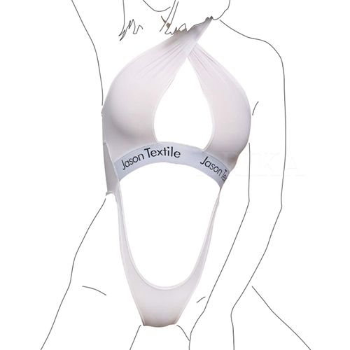 (Aka) Perforated High Leg Leotard, Sexy Lingerie, Lace Queen, Extreme, High Leg Leotard, Swimsuit, Uniform, School Swimsuit (White)