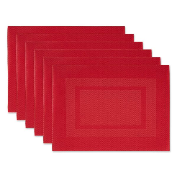 DII PVC Tabletop Collection Woven Indoor/Outdoor, Placemat Set, 13x17.25, Tango Red, 6 Piece