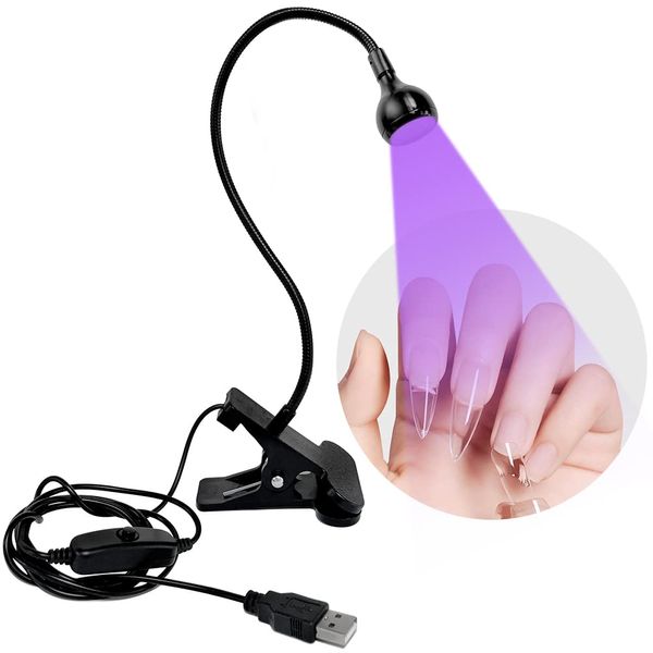 ASENTER Lampada per Unghie in Gel UV Impostazione Americana, per Colla per Unghie in Gel, Mini Lampada UV a Collo di Cigno per Polimerizzazione della Resina, USB 3W LED Luce Viola Viola con Clip